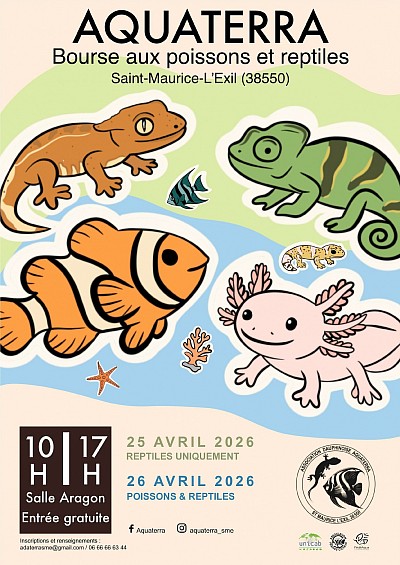 Affiche bourse poissons et reptiles Aquaterra St Maurice l'Exil 2026