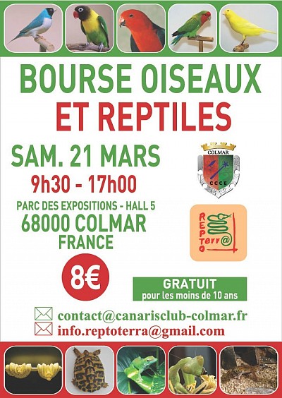 Affiche Bourse oiseaux et reptiles Colmar 21 mars 2026
